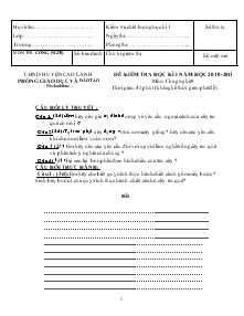 Đề kiểm tra học kì I năm học 2010-2011 môn: công nghệ 9 thời gian: 45 phút (không kể thời gian phát đề)