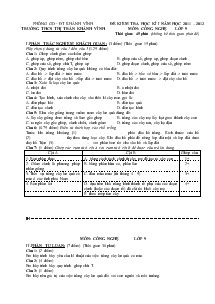 Đề kiểm tra học kì I năm học 2011 – 2012 môn: công nghệ lớp 9 thời gian: 45 phút (không kể thời gian phát đề)