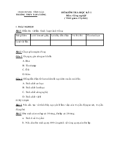 Đề kiểm tra học kỳ I môn: Công nghệ 8 - Trường THCS Tam Cường