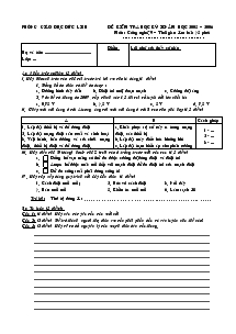 Đề kiểm tra học kỳ II năm học 2005 – 2006 môn : công nghệ 9 – thời gian làm bài: 45 phút