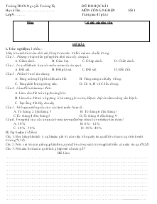 Đề thi học kì I môn công nghệ 9 đề 1