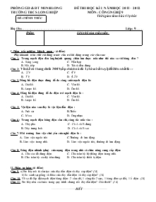 Đề thi học kì I năm học 2011 – 2012 môn: công nghệ 9 thời gian làm bài: 45 phút