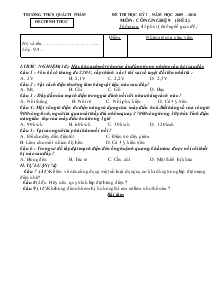 Đề thi học kỳ I – năm học 2009 – 2010 môn: công nghệ 9 (đề 2) thời gian: 45 phút ( không kể giao đề )