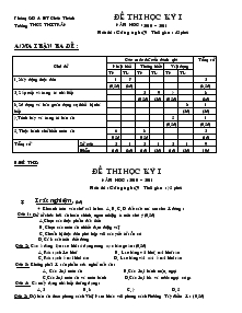 Đề thi học kỳ I năm học : 2010 – 2011 môn thi : công nghệ 9 thời gian : 45 phút