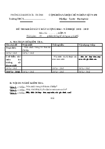 Đề thi khảo sát chất lượng học kì I công nghệ 9 - Năm học 2012 – 2013