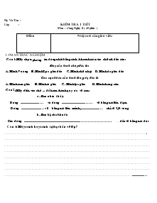 Kiểm tra 1 tiết môn: Công nghệ 8