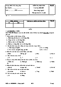 Kiểm tra học kì 1 – năm học 2008-2009 môn: công nghệ 9 thời gian làm bài : 45 phút