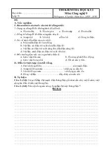 Thi kiểm tra học kỳ I môn: công nghệ 9 thời gian: 45 phút - Năm học: 2009 -2010