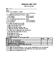 Đề bài Kiểm tra một tiết môn: công nghệ 9