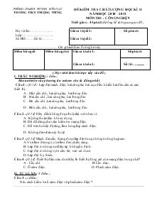 Đề kiểm tra chất lượng học kì II năm học 2010 – 2011 môn thi : công nghệ 9