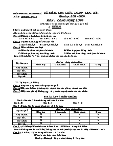 Đề kiểm tra chất lượng học kỳ 1 năm học:2008 - 2009 môn : công nghệ lớp 9