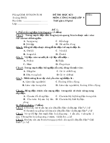Đề thi học kì 1 môn: công nghệ lớp 9 thời gian: 45phút