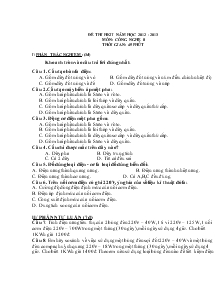 Đề thi học kì II năm học 2012 - 2013 môn: Công nghệ 8, thời gian: 45 phút