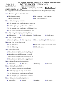 Đề thi học kỳ I (năm 2011 - 2012) môn: Công nghệ 8 - Mã đề: 148