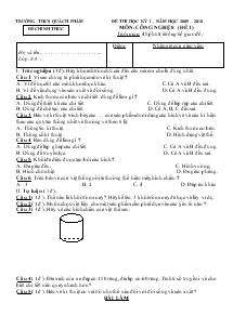 Đề thi học kỳ I năm học 2009 – 2010 môn: Công nghệ 8 (đề 1) - Trường THCS Quách Phẩm