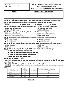 Đề thi học kỳ II - Năm học 2009-2010 môn: Công nghệ 8 – Đề 1