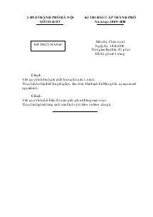 Kì thi học sinh giỏi cấp thành phố năm học 2009-2010 môn thi: chăn nuôi thời gian làm bài 45 phút
