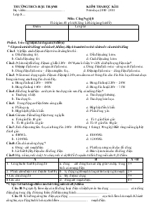Kiểm tra học kì II năm học: 2010 - 2011 môn: Công nghệ 8 trường THCS Hậu Thạnh