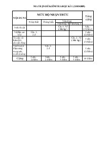Ma trận đề kiểm tra học kì I (năm 2008 - 2009)