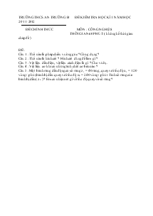 Môn Công nghệ 8 trường THCS An Trường - Đề kiểm tra học kì I năm học 2011 - 2012