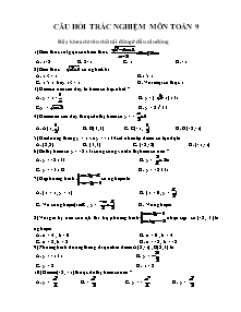Câu hỏi trắc nghiệm môn Toán 9