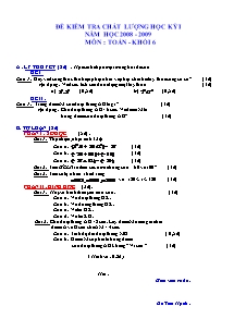 Đề kiểm tra chất lượng học kỳ I năm học 2008 - 2009 môn : toán - khối 6