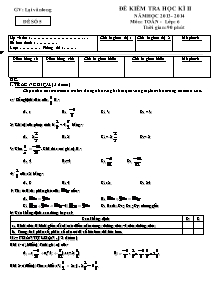 Đề kiểm tra học kì II năm học 2013 - 2014 đề số 5 môn: toán - lớp: 6 thời gian: 90 phút