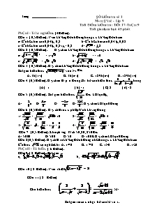 Đề kiểm tra số 1 môn: Đại số - Lớp 9 (Tiết 17- tuần 9)