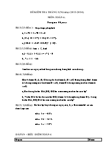 Đề kiểm tra tháng 1 (năm học 2013- 2014). môn: toán 6. thời gian: 90 phút