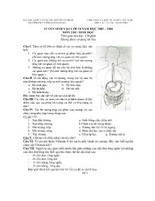 Đề thi tuyển sinh vào lớp 10 năm học 2003 – 2004 môn thi: Sinh học