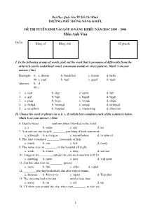 Đề thi tuyển sinh vào lớp 10 năng khiếu năm học 2003 – 2004 môn Anh Văn