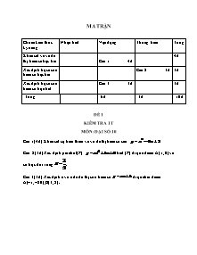 Bài giảng môn toán lớp 10 - Kiểm tra 1 tiết môn: đại số