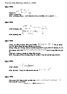 Bài giảng môn toán lớp 12 - Tuyển sinh Đại học khối A, 2004