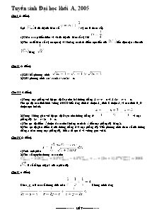 Bài giảng môn toán lớp 12 - Tuyển sinh Đại học khối A,2005