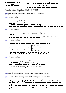 Bài giảng môn toán lớp 12 - Tuyển sinh Đại học khối B, 2006