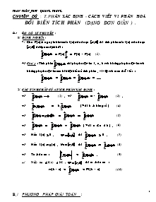 Chuyên đề : Về tích phân xác định - Cách viết vi phân hoá đổi biến tích phân (dạng đơn giản )