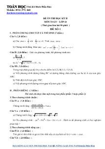 Đề 1 ôn thi học kỳ II môn toán – lớp 10 ( thời gian làm bài 90 phút )