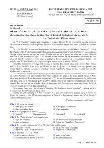 Đề 1 thi tuyển sinh cao đẳng năm 2013 môn: tiếng pháp; khối d thời gian làm bài: 90 phút, không kể thời gian phát đề