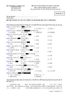 Đề 1 thi tuyển sinh cao đẳng năm 2013 môn: tiếng Trung Quốc; khối d thời gian làm bài: 90 phút, không kể thời gian phát đề
