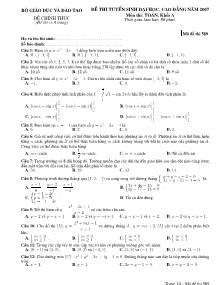 Đề 2 thi tuyển sinh đại học, cao đẳng năm 2007 môn thi: toán, khối a thời gian làm bài: 90 phút