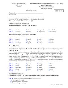 Đề 3 Kỳ thi thử tốt nghiệp thpt năm học 2013 -2014 môn: tiếng anh thời gian làm bài: 60 phút