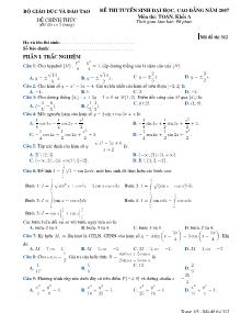 Đề 3 thi tuyển sinh đại học, cao đẳng năm 2007 môn thi: toán, khối a thời gian làm bài: 90 phút