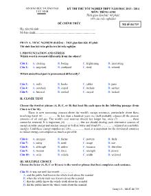 Đề 4 Kỳ thi thử tốt nghiệp thpt năm học 2013 -2014 môn: tiếng anh thời gian làm bài: 60 phút