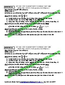 Đề 4 Kỳ thi tốt nghiệp thpt năm học 2007-2008 môn thi : toán ( thời gian làm bài 100 phút )