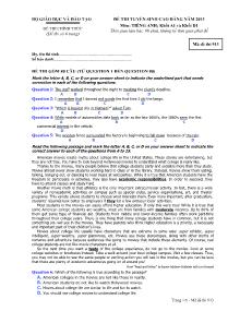 Đề 5 thi tuyển sinh cao đẳng năm 2013 môn: tiếng anh; khối a1 và khối d1 thời gian làm bài: 90 phút, không kể thời gian phát đề