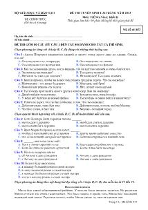 Đề 5 thi tuyển sinh cao đẳng năm 2013 môn: tiếng nga; khối d thời gian làm bài: 90 phút, không kể thời gian phát đề