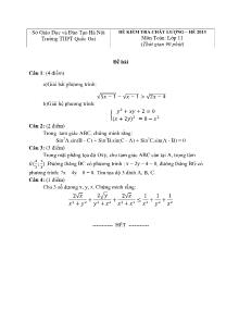 Đề kiểm tra chất lượng – hè môn Toán: lớp 11