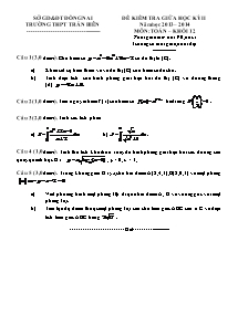 Đề kiểm tra giữa học kỳ II môn: Toán – khối 12