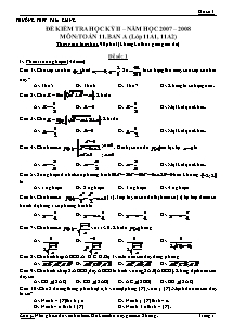 Đề kiểm tra học kỳ II môn: Toán 11 Ban A - Đề 1