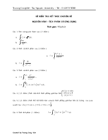 Đề kiểm tra kết thúc Chuyên đề nguyên hàm – tích phân và ứng dụng